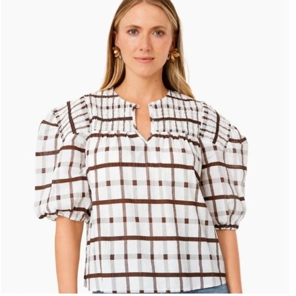 NWT Moon River 100% cotton size Small brown grid top - Picture 7 of 8
